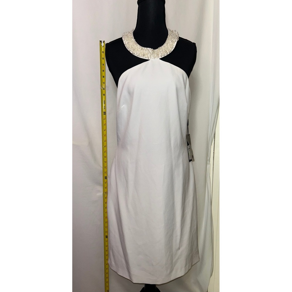 Karl Lagerfeld Paris Halter‎ Mini Dress White Pearl Beaded Neckline Women's 8